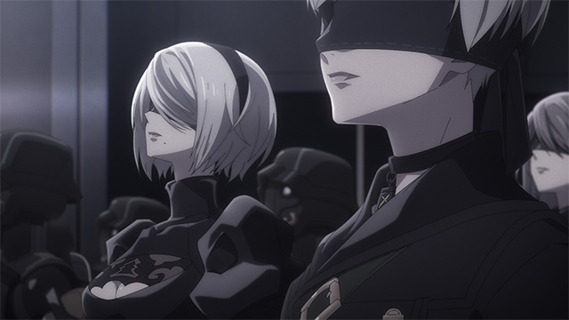 2B（ヨルハ二号B型）、9S（ヨルハ九号S型）アニメ場面写真