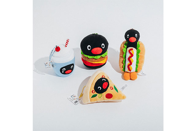 ピングー展グッズ「FOODマスコット PINGU™ （アメリカンドッグ／ドリンクボトル／ピザ／ハンバーガー）」